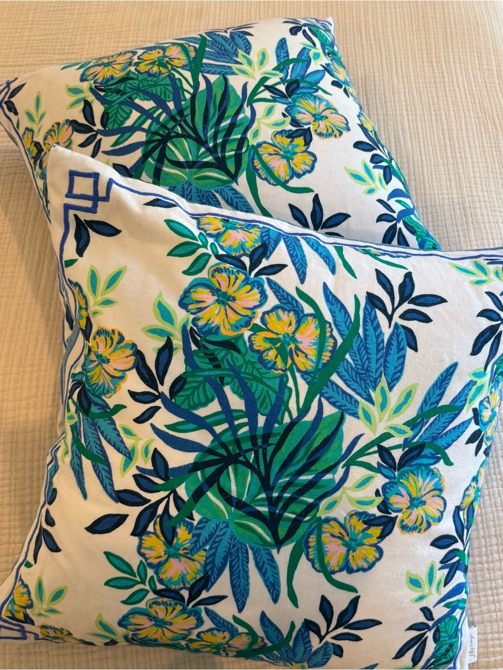 Lilly Pulitzer Tropical Floral Throw Pillow in Blue, Green & Yellow